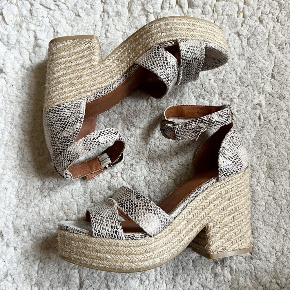 MiiM Lynn Snake Print Espadrille Sandals Size 7.5 Platform Block Heel Ankle